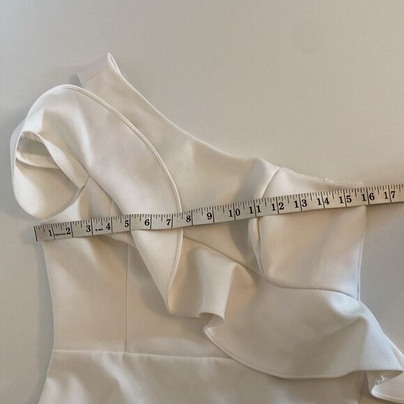 BCBG White Ruffled One Shoulder Mini Dress Size 8 - Picture 12 of 14